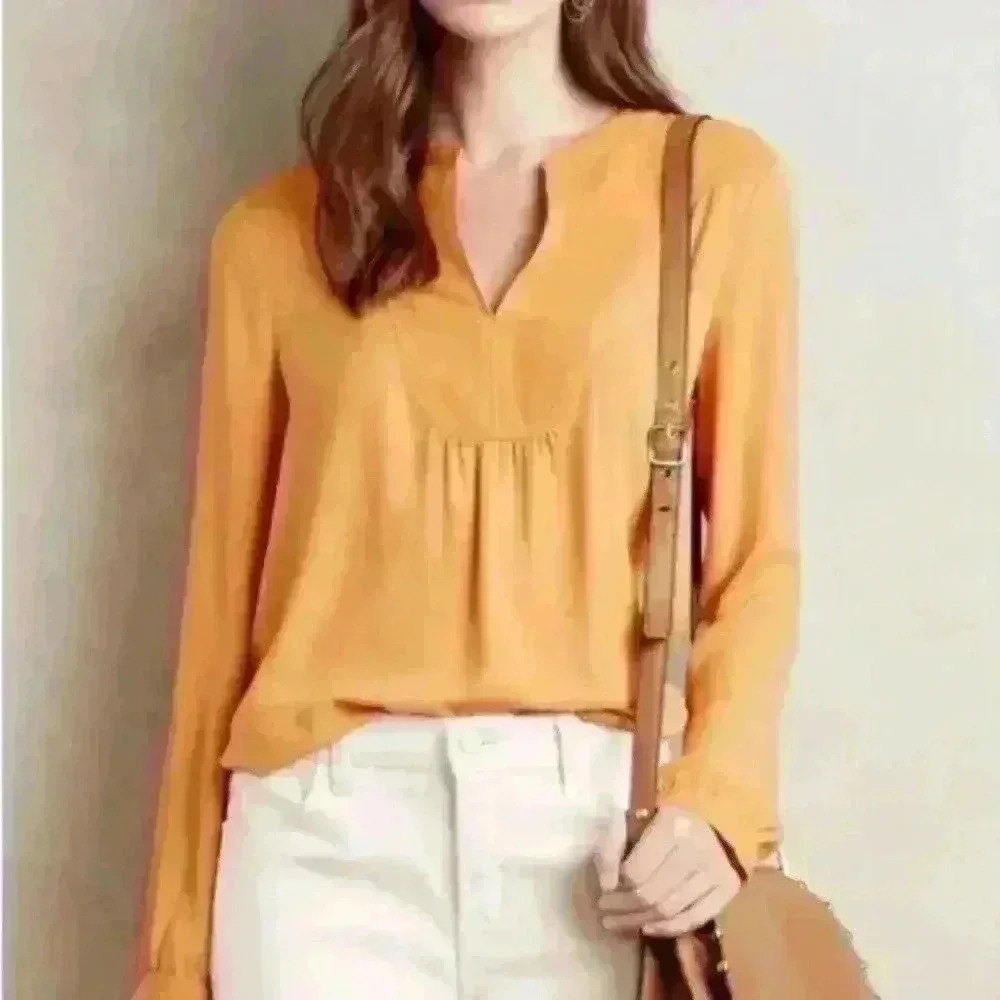 Anthropologie HD in Paris goldenrod blouse, gold dress top- Size 4